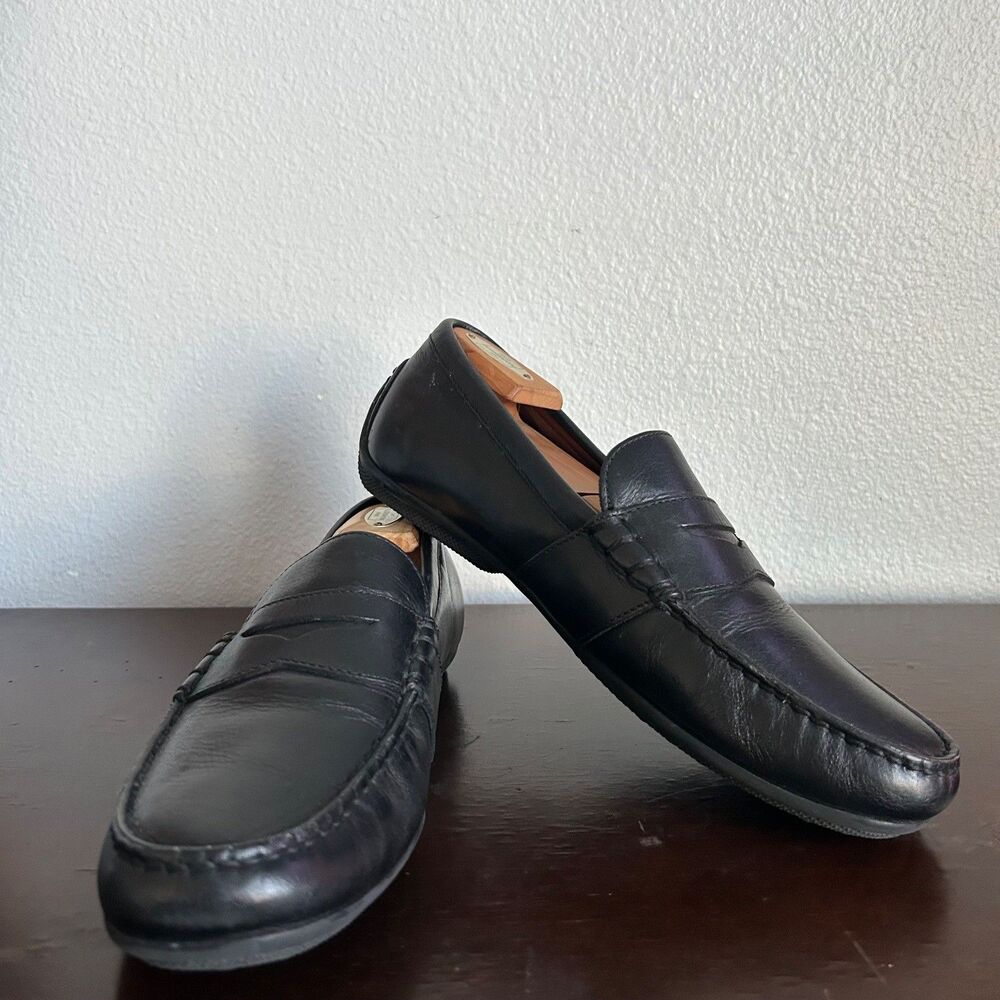 Polo Ralph Lauren Reynold Mens Driving Loafers Black Leather Penny Moc Toe Size